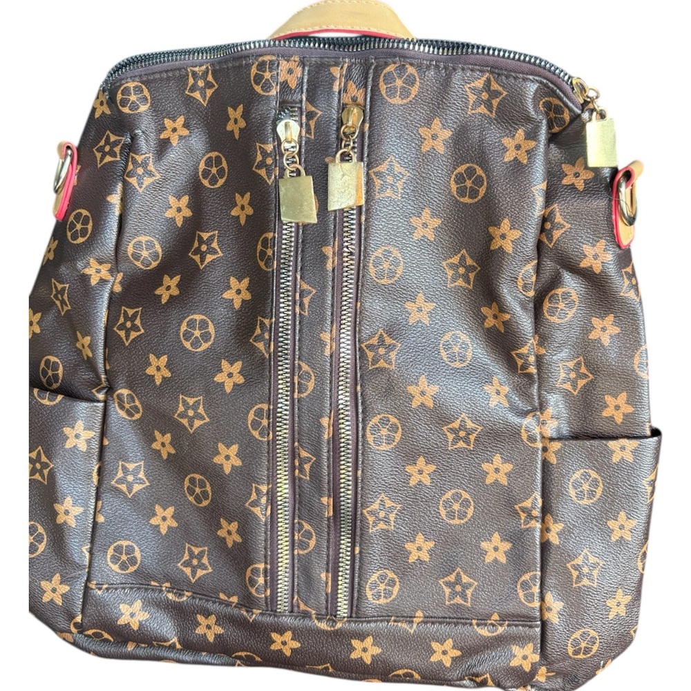 Designer Inspired Brown and Gold Patterned Backpack